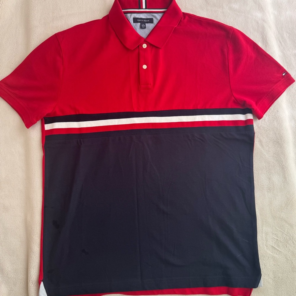 Tommy Hilfiger Red and Black Polo Shirt